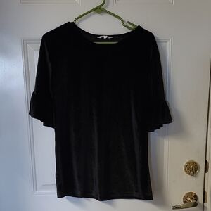 Amaryllis Black Velvet Ruffle Sleeve Top